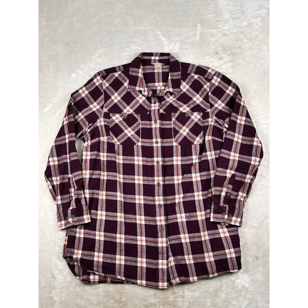 Duluth Trading Co. Burgundy Plaid Button-Down Shirt